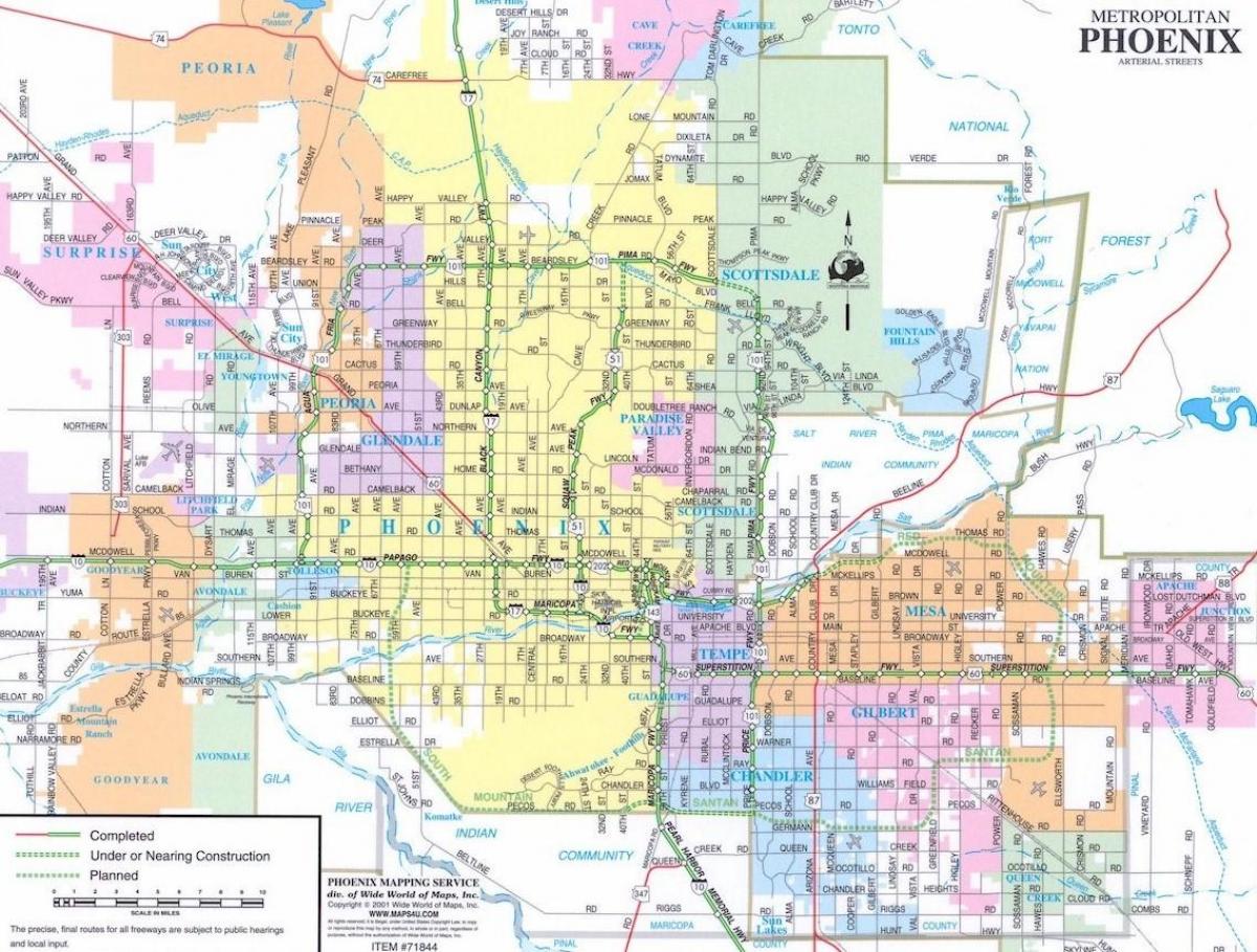 mapa z Phoenix Arizona a okolie