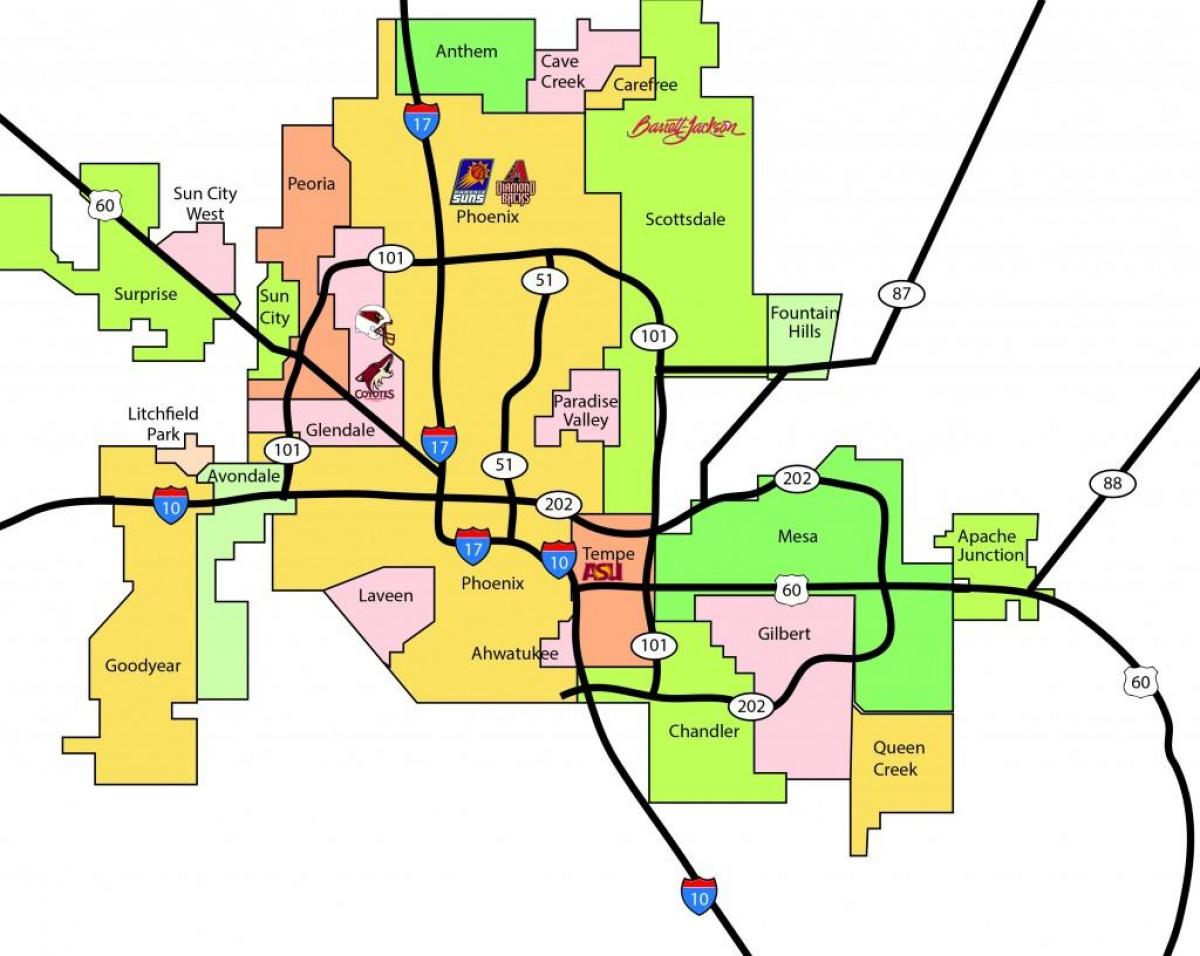 Phoenix-metro oblasť mapu