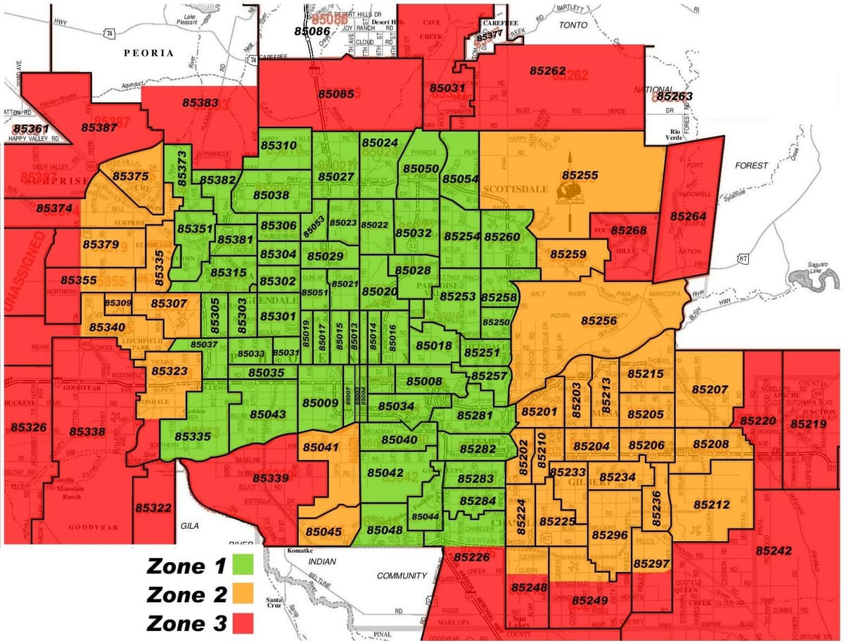 mapa Phoenix oblasti